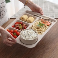 Adult Large Capacity Rectangular Wheat Straw Dinner Plate School Cafeteria Fast Food Partitioned Pla
