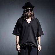 เสื้อยืดคอกลมแขนสั้นทรงหลวมสำหรับผู้ชาย สไตล์ Yohji Yamamoto สีพื้น ทรงหลวม แขนสั้น ทรงหลวม ทรงหลวม