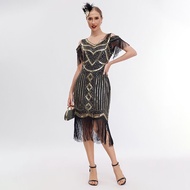 Women 1920s Fringe Dress - Beaded Embroidery Dress with Fringed Sleeves Vintage Flapper Dress