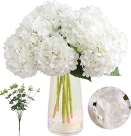 Tifuly Fake Hydrangea Artificial Flowers with Vase 4pcs Real Touch Faux Hydrangea and 3pcs Eucalyptu