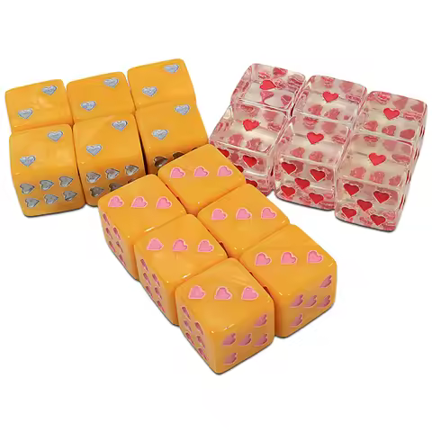 6pcs 6-sided dice with small hearts for board games, classroom math, recreational game dice