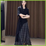 2-Piece Set 2025 For Plus-Size Women Premium Plus Size Black And White Lace Asymmetrical Skirt