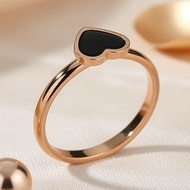 Stainless Steel Heart Ring with Black Shell Inlay, Minimalist Couple Jewelry  Cincin Hati Keluli Tah