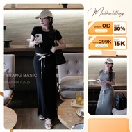 H77 Crop top Set mixed with A-line skirt with straps decorated with zip material, youthful, personal