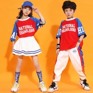 Boys' costume set and girls' red and white pants hip-hop style children's dance costume cheerleading