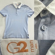 G 2000 Man slim fit size S men's short sleeve t-shirt collar soft blue stripes sku 1248