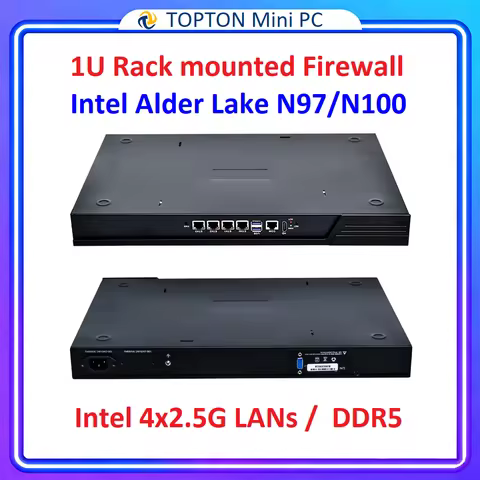 Topton 1U Rack Mini PC Intel Alder Lake N100 N97 4x i226-V 2.5G LANs DDR5 Firewall Appliance VPN Net