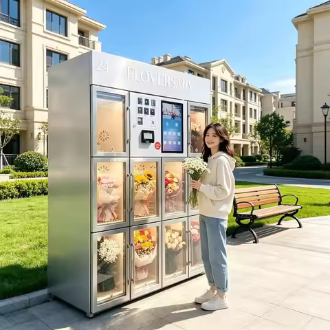 Smart Refrigerated Flower Vending Machine 24/7 Automatic Bouquet Dispenser Fresh Rose Tulip Cashless
