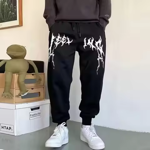 New 2026 Y2K k Gothic Letter Printed Loose Men's And Women's Straight Leg Clean Fit PVC Casual Pants