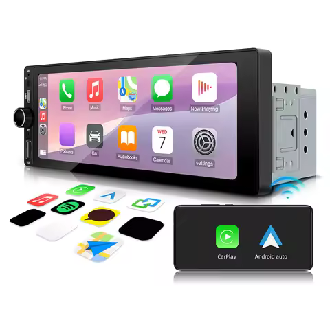 6.86 Inch 1Din Touchscreen Car Stereo Support Carplay Android Auto Navigation GPS MP5 Player Hands-F