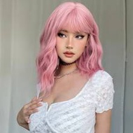 Ombre Golden Short Wavy Curly Wig With Bangs For Lolita Role Play, Pale Platinum Bobcut, Heat-Resist