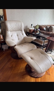 Sofa安樂椅 Cream Leather Recliner Chair with Ottoman