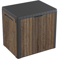 Keter Signature Everwood 30 Gallon Resin Outdoor Storage Box and Patio Furniture Side Table for Pool