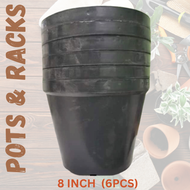 Pimakamurang pots for big indoor plants / Large Round Plastic Pots for hanging, indoor and garden plants CHEAPEST AND BEST QUALITY GUARANTEED 8 INCH HARD ROUND (6PCS)