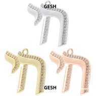 GESH Chai Pendant, Brass Polished  Hebrew Letter Pendant, Gifts Rhinestone Inlay Gold Tone Top Hangi