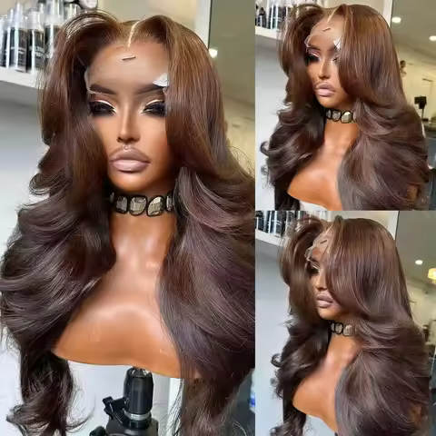 200 Density 13X6 Chocolate Brown Body Wave Lace Front Wigs 13x4 HD Transparent Lace Front Wigs For W