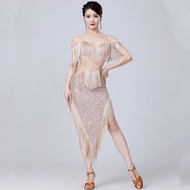 Women's Latin Dance Skirt Sequin Skirt Dance Skirt Fringe Dance Skirt Hollow Irregular Latin Skirt
