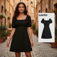 (Fashion_3) Lovito Elegant Plain Basic Dress for Women L118ED043  Lovito Pakaian Asas Plain Elegan u