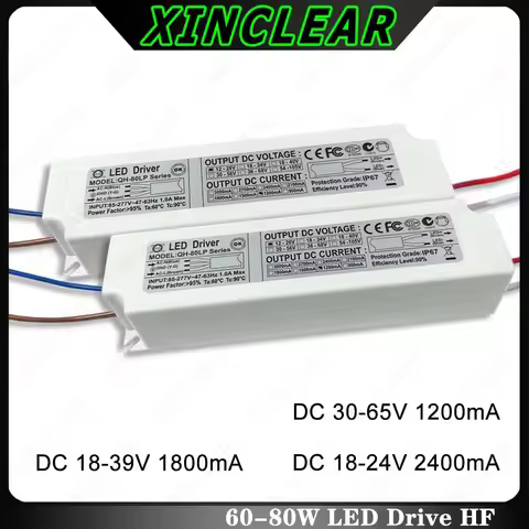 LED Driver DC30-65V 1200mA 18-39V 1800mA 18-34V 2400mA Lighting Transformers AC85-277V For 60W 65W 7