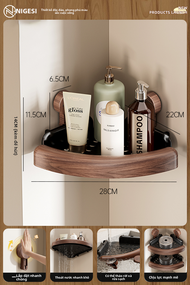 NIGESI | Kệ Góc Tam Giác Treo Tường Có Cốc Hút Ống Xả Mẫu Vân Gỗ