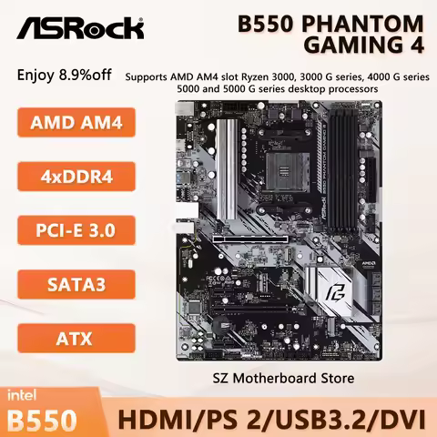 ASROCK B550 PHANTOM GAMING 4 AMD AM4 placa mãe CPU Ryzen 9 5950X 7 5800X3D 5700X 5 5500 3700X memori