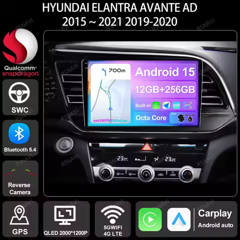 Car Radio Android 15 For Hyundai Elantra Avante AD 2015 ~ 2021 2019-2020 QLED GPS 5G WIFI Wireless C