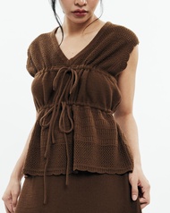 CUPPA - BAMBI Knit tie-front Top (2 สี) เสื้อไหมพรม ทรงสวมหัว คอวี มีเชือกปรับเปลี่ยนทรงได้ ทอสามลาย