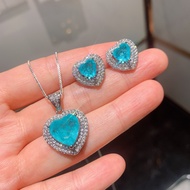 Zhuangshengsheng Jewelry Simulation Parai Papa Blue Heart-Shaped Set Earrings Main Stone 9 * 9 Penda