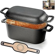 Dutch Oven Pot with Lid for Bread Baking, Oval Cast Iron Bread Oven for Sourdough, Oven & Stove Safe