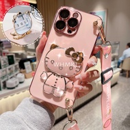 Casing iPhone 12 Pro Max 12 Mini iphone 12 promax 12 case Cartoon Hello Kitty Makeup Mirror Holder Bracket Phone Case With Crossbody Strap Lanyard Rope Protection Cover