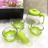 SG FREE BUBBLE WRAP Tea pot set 5 in 1 Poci Ceret Kaca Tempat Minum Teh Sepaket Dengan Gelas nya
