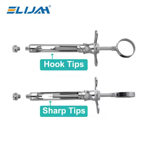 ELlAH Dental Anesthesia Aspirating Syringe Hook/Sharp Tip Stainless Steel Suction lniector Dentistry