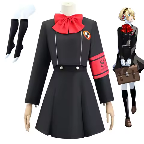 Aigis Cosplay Costume Uniform Set Black Dress Red Bow SEES Armband School Style Roleplay Outfit Hall