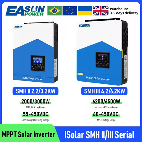 EASUN POWER 6.2KW 3.2KW Hybrid Solar Inverter 48V 24V 220v MPPT Pure Sine Wave Solar Charger Power H