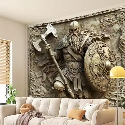Viking Warrior 3D Tapestry Norse Myth Wall Art Embossed Decor for Living Room Bedroom Office Gift fo