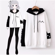 Women's jacket [RO cat hoodie sweater] Women's babytery white/black sweater - white women's clothing