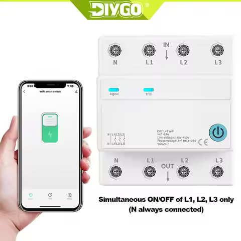 DIY GO 4P WIFI Smart Switch Circuit Breaker 3 Relay Cut Off L TUYA SmartLife 3X120V 3X220V 1-63A Tim