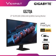 GIGABYTE 27" GS27QA QHD (2560X1440 @180HZ) SS IPS LCD GAMING MONITOR (1MS, INPUT: HDMI + DP, VESA, N