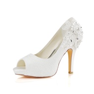 Emily Bridal Wedding Shoes Lace Wedding Shoes Ivory Lace Peep Toe High Heel Bridal Shoes