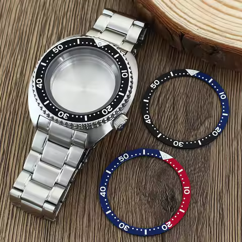 45MM Stainless Steel Sapphire Glass Watch Case Aluminum Bezel Abalone Mechanical Case+Strap for NH35