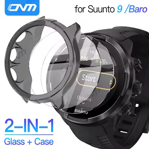 Glass+Case for Suunto 9/7 Screen Protector Tempered Glass & Soft TPU Protective Bumper Cover for Suu