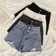 VELIN S-2XL Denim Shorts Women Korean Plain Retro High Waist Short Pants Casual Ripped Jeans