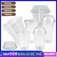 SET 50 Ly Nhựa PP Trơn Đáy Bầu Đáy Bằng Có Nắp Dung Đựng Nước Trà Sữa Cafe Nước Ép Tiện Dụng - Cốc D