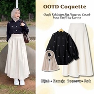 KEMEJA Hijab Casual Pinterest Outfit Set Korean Style Skirt (Hijab + Coquette Shirt + Skirt) L019