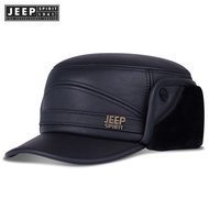 Jeep Spirit 1941 Estd Outdoor Sports Genuine Leather Baseball Hat with Adjustable Snap on Ear Lid fo