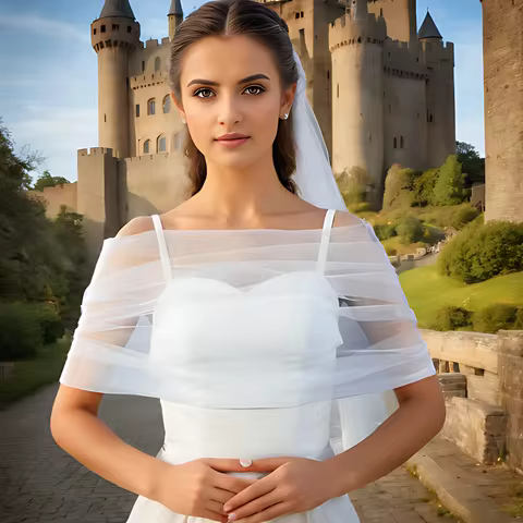 Wedding Wrap Pearls Beaded Top Wedding Dresses Accessories Removable Bolero Bridal Tulle Short Detac