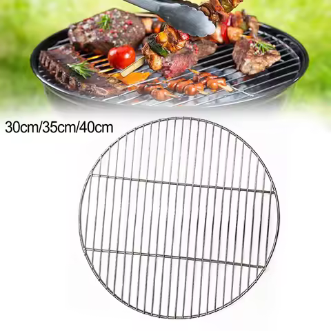 1pc 30/35/40cm Stainless Steel Round Grid Net Barbecue Round Cooling Baking Rack BBQ Grid For Outdoo
