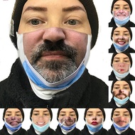 1Pcs Funny Face Mouth Masks Washable Reusable Women Men Unisex Protective Cotton Face Masks Prank Simulation Face Mask Fun Print