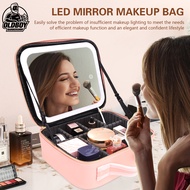 New LED Mirror Makeup Bag for Girls Carrying Large Capacity Embroidered Eyelash When Going Out Makeu