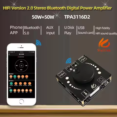 AP50H HIFI Bluetooth 5.0 Wireless Audio TPA3116D2 Digital Power amplifier Stereo board 50Wx2 Amp Amp
